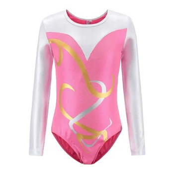 

Gymnastics Dancesuit Girls Long Sleeve Dance Leotards Child Striped Costumes Leotards Kids Ballet Top