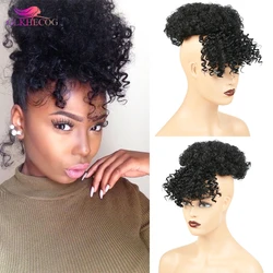 Drawstring High Puff Afro Kinky Curly ponytail with Bangs Synthetic Hair Bun Hairpiece Short Clip Hair Extension For Women