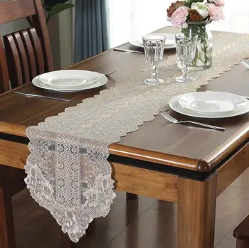 

1PC Korean Style Lace Table Flag Princess Table Runner White Champagne TV Ark Cover Cloth Romantic Tablecloth Hotel Decoration