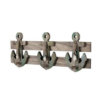 

1PC Mediterranean retro three-link hook hanger made old fish bone anchor home vintage ocean decoration pure hand coat hooks