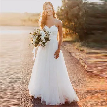 

Sexy Sweetheart Lace Appliques A-Line Tulle Wedding Dresses Custom Spring Garden Women Bridal Gowns With Ribbon
