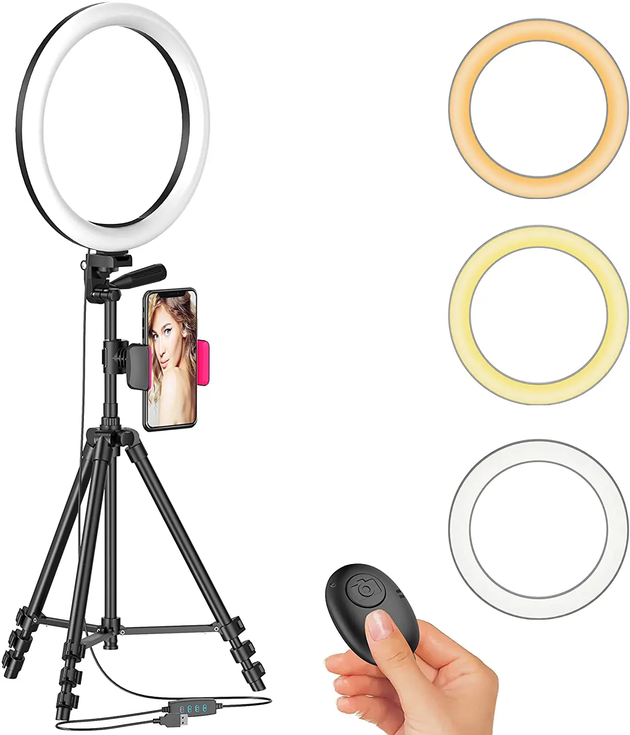 

10'' Ring Light with 50'' Extendable Tripod Stand, LED Circle Lights with Phone Holder for Live Stream/Makeup/YouTube Video