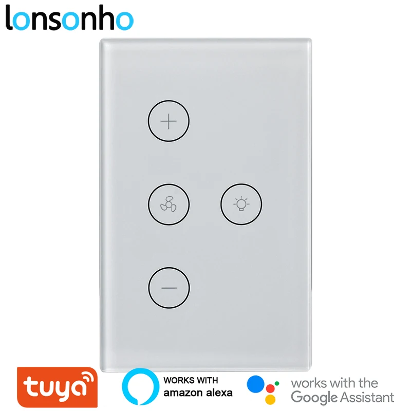 

Lonsonho US Tuya Wifi Smart Fan Light Switch Touch Panel Wall Switch Works With Alexa Google Home Smart Life App