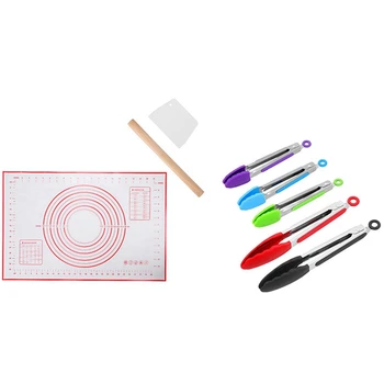 

1 Set Silicone Baking Mat, Non-Stick Pastry Mat & 1 Set Silicone Kitchen Tongs with Stick Silicone