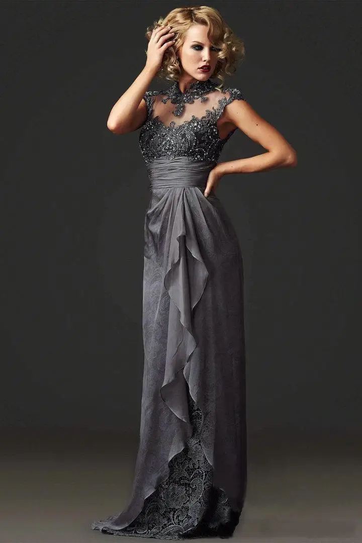 Robe de soiree courte модное дешевое сексуальное платье с открытой спиной и высоким воротом, кружевное нарядное платье, вечернее платье для мамы невесты - Цвет: Серый