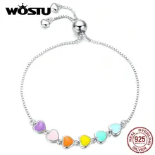 WOSTU, 925 пробы, серебро, Радужное сердце, браслет, звено цепи для женщин, дружба, раманситк, свадебные украшения, CQB158