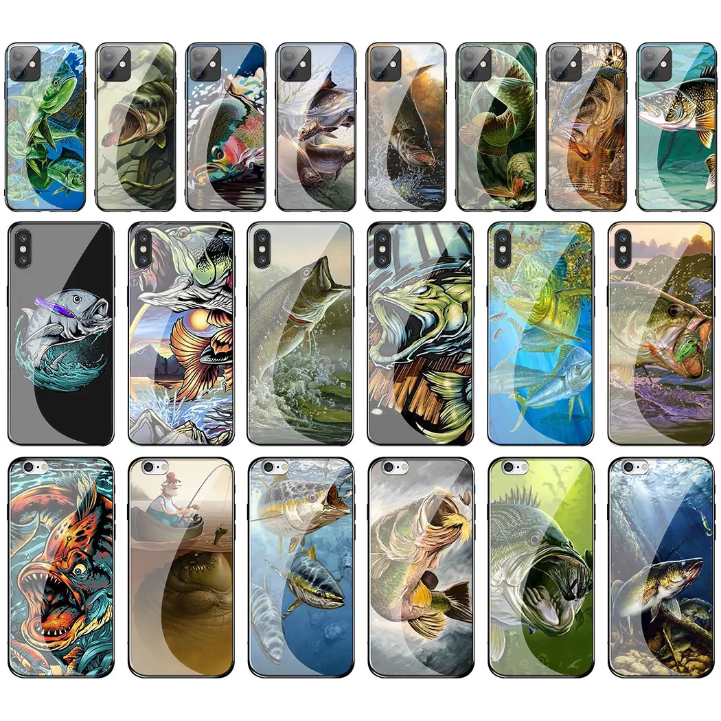 Панель с рисунком форели, чехол из закаленного стекла для телефона Apple iPhone 11 Pro XS Max XR X 8 7 6S Plus 5S SE