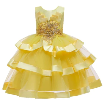 

2020 New Girls'Ceremony Party Embroidery Dress Flower Girls' Beaded Wedding Garment Party Dress Children's Pengpeng Show Costume