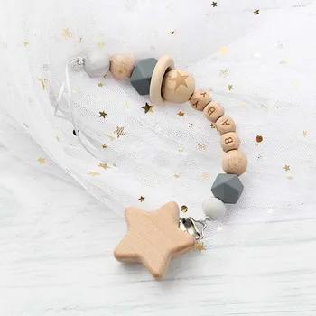 

Custom Baby Personalize Name pacifier Clip Silicone Beech Beads Binky Clip Pacifier Chain Chew Baby Teether Toys Nipple Holder