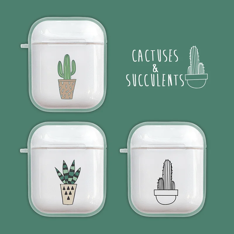 

Luxury transparent cactus Wireless Bluetooth Earphone Case For Apple Airpods Soft tpu Headphones Cases For Airpods 2 Cover