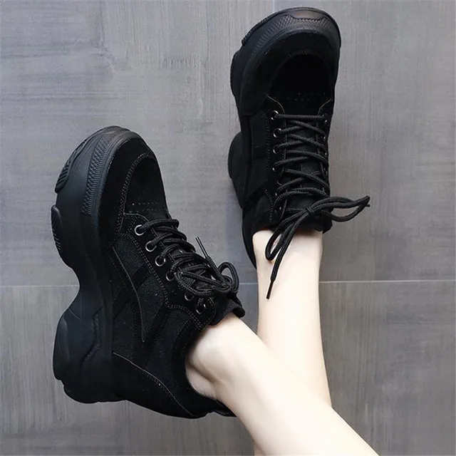 Botines de plataforma alta para mujer, botas negras con suela gruesa,  aumento de altura, 9cm, Otoño e Invierno|Zapatos vulcanizados de mujer| -  AliExpress