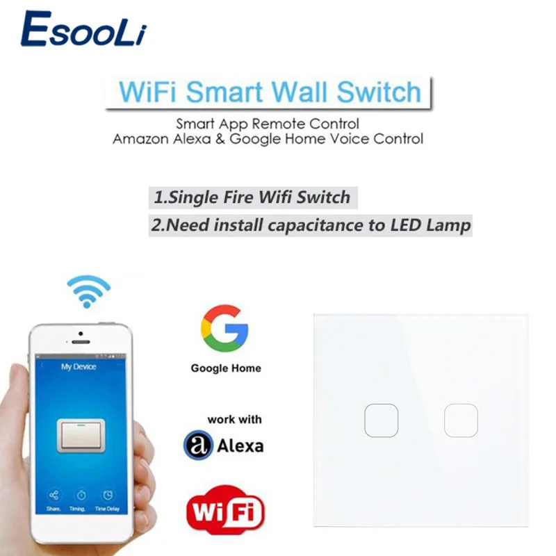 EsooLi EU/UK Standard Touch APP Wireless Remote WIFI Switch Smart Home Automation Glass Panel Wall Google | Обустройство дома