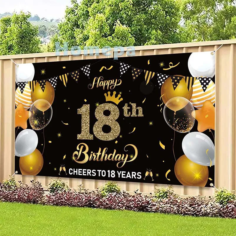 

18th Happy Birthday Backdrop Banner Cheers 18 Years Teenager Background Decor Indoor Outdoor Photo Props Party Supplies for Teen