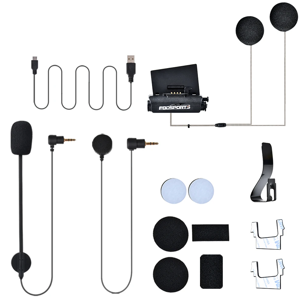 Iron Clip/Hard & Soft Mic/USB Charge Cable/2 Rubber Pad/8 Adhesive Pads & Stickers The New Version Fodsports FX8 Accessories Motorcycle Helmet Bluetooth Headset Intercom Communication System Kit 