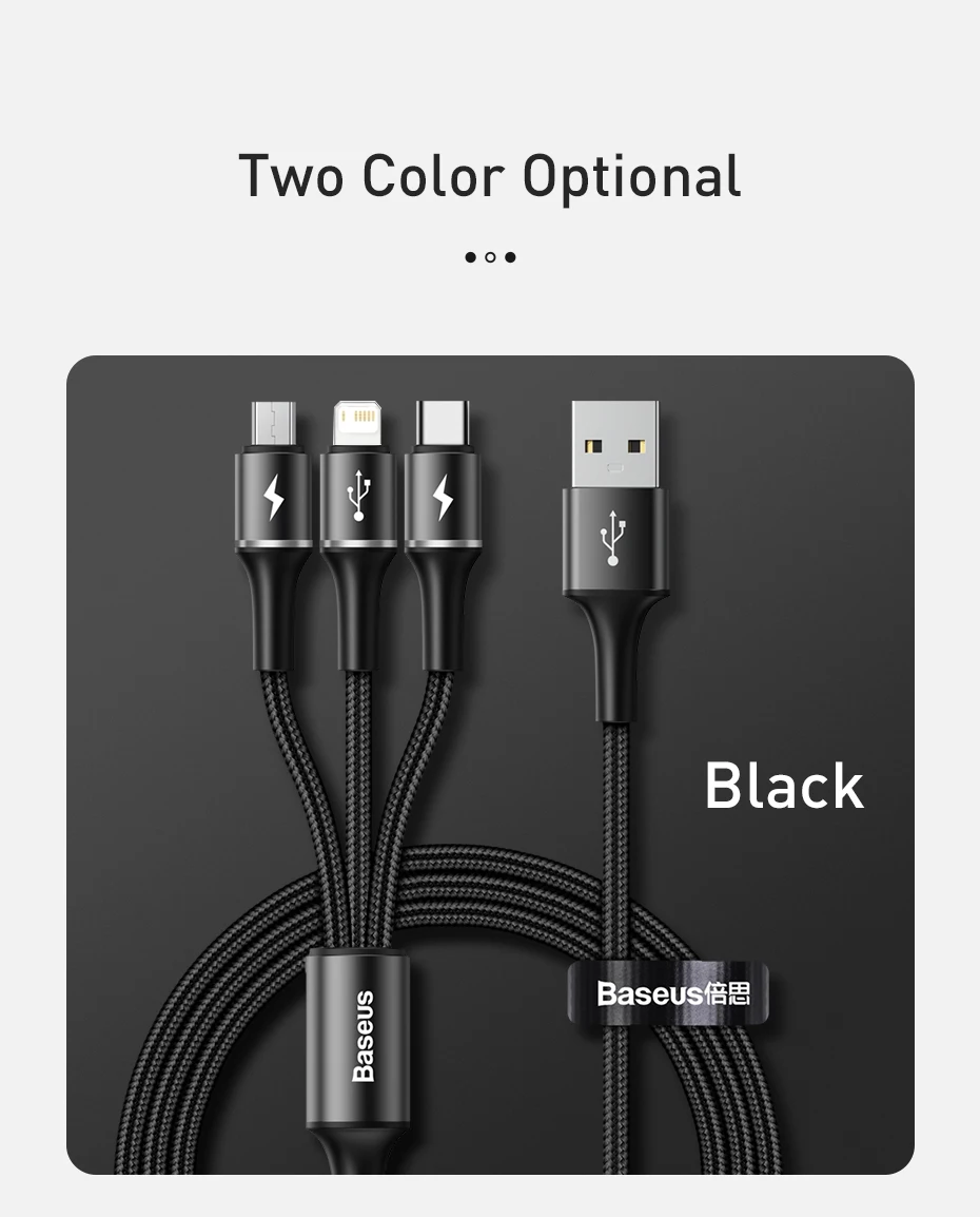 Baseus 3 in 1 USB Cable For iPhone Samsung Xiaomi Type C Fast Charging Micro USB Cable 3in1 USB Type-c USBC Data Wire Cord