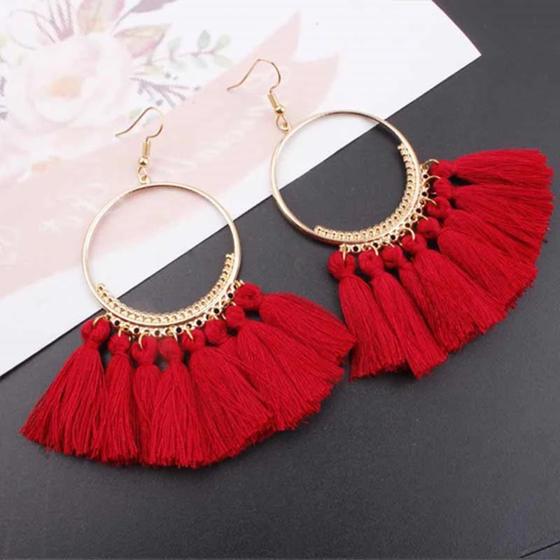 39 Colors Vintage Ethnic Alloy Fan Tassel Earrings For Female Boho Fringe Dangles Earings Women Jewelry accessories party gift - Окраска металла: New