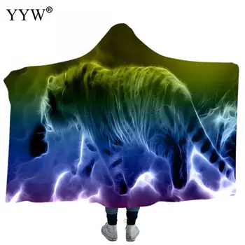 

3d Printed Animal Big Hooded Blanket Body Cover Wearable Throw Sofa Bed Warm Throw Blanket for Adult Microfiber Cloak Home Decor
