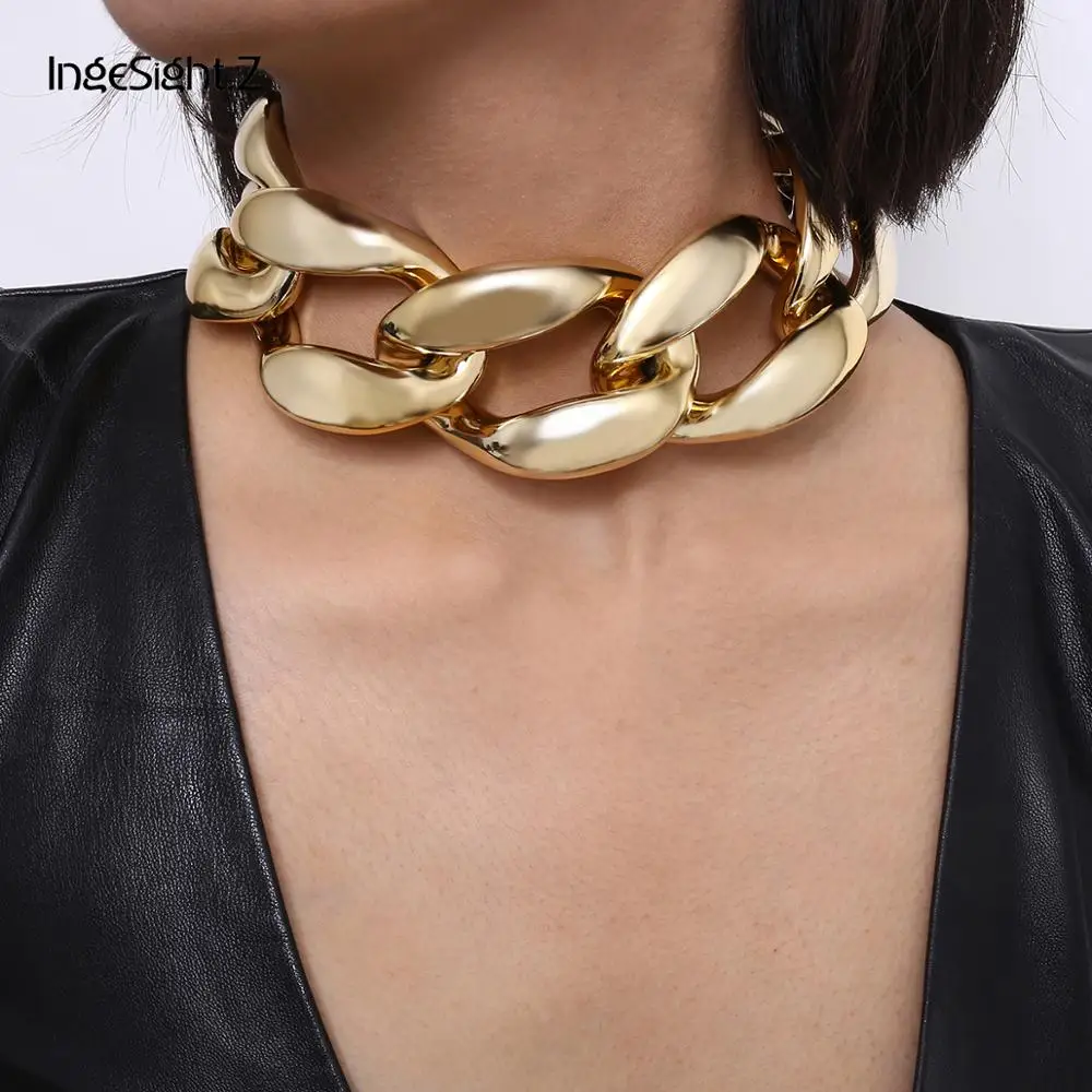 

IngeSight.Z Punk Exaggerated Miami Cuban Thick Choker Necklaces Hip Hop Gold Color Chunky Collar Necklace for Women Men Jewelry