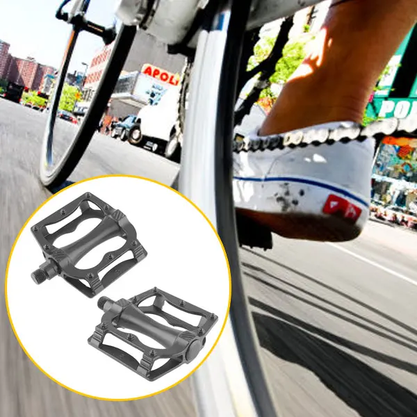 1 Pair MTB Cycling Road Mountain Bike Aluminum Alloy Flat Platform Pedals Black