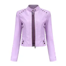 Solid Short Autumn Winter Pu Faux Leather Jackets Women Long Sleeve Shoulder Rivet Decoration Zipper Outerwear Fashion 2021