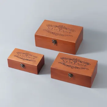 

Grocery Storage Box Wooden Storage Box with Pattern Buckle Jewelry Storage Box, Cosmetic Storage Box Storage Organizer
