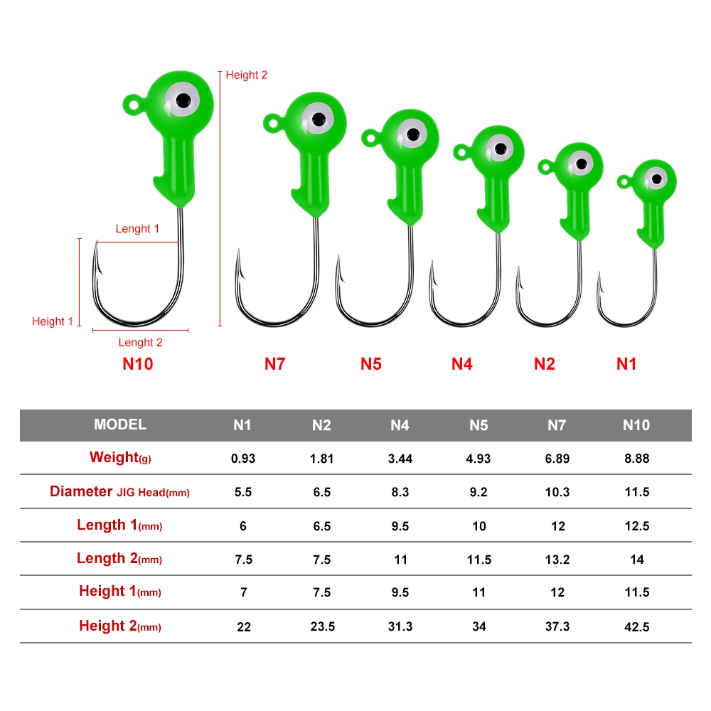 100 шт./лот, джиг, большие крючки, свинцовые, с круглой головкой, рыболовные приманки, Джиги, крючки, 1г-2г-4г-5г-7г-10г, рыболовные крючки, 5 цветов