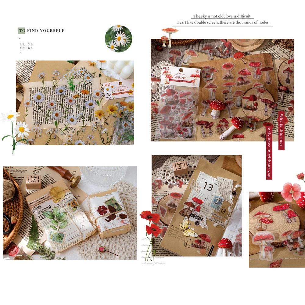 40Pcs/bag Vintage Leaves Flowers PET Sticker Package DIY Diary Decoration Sticker Album Scrapbooking Plants Deco Stickers