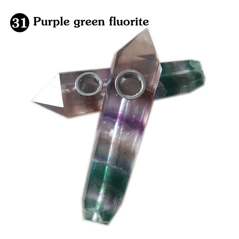 Purple green 1 шт. натуральный кварц курительная Труба Кристалл Камень обелиска палочка точечные сигары курительные трубки трубы заживление с металлическим фильтром - Цвет: Purple green