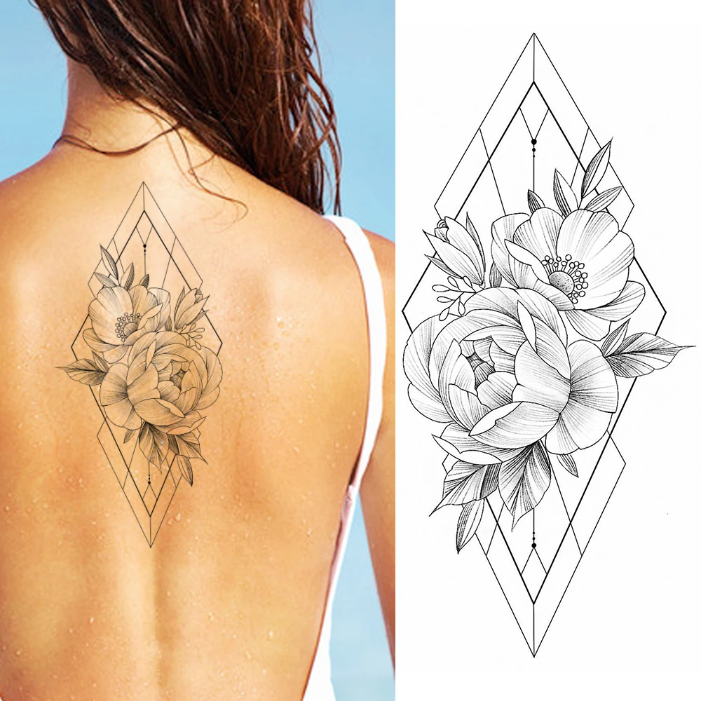 Geometric Flower Temporary Tattoos Sticker Realistic Fake Waterproof Tatoo  For Women Girl Body Art Drawing Arm Hands Black Tatoo|Temporary Tattoos| -  AliExpress