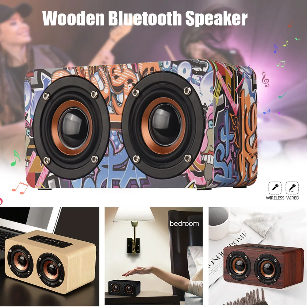 Горячая Ретро деревянный беспроводной Bluetooth динамик Портативный Открытый HIFI бас динамик Многофункциональный BUS66