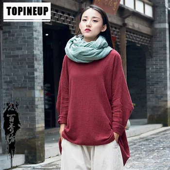

Women's Casual Solid color irregular Cotton Linen Long Sleeve Pullover female T-shirt