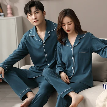 

Winter Couple Pajamas 100% Cotton Bedroom Sleepwear for Women and Men Pijamas Hombre Dormir Home Clothes PJ Cotton Pyjamas Femme
