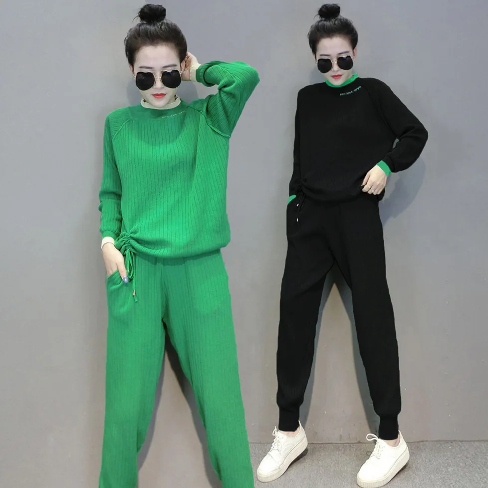 

Long Sleeve Age Reduction Little Man Playful Knitting Suit Female Foreign Style Leisure Two-piece Set
