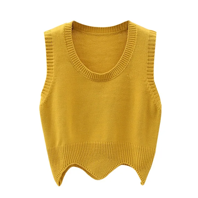 Women Wild Tops Autumn Loose Sleeveless O Neck Knitted Vest Short Coat Wavy Side Knit | Женская одежда