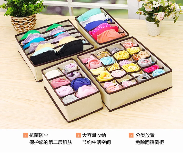 Multi-size Foldable Underwear Bra Sock Organizer forHome Storage Box Non-woven Wardrobe Drawer Closet Organizer for Space Saving