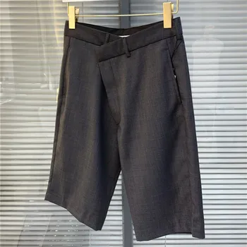

New Summer Asymmetric Knee-length Pants Ladies High Waist OL Office Fashion Casual Suit Short Trousers With Pockets