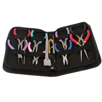 

14Pcs Beads Jewelry DIY Making Tools Kit with Plies Tweezer Awl Scissor Pins
