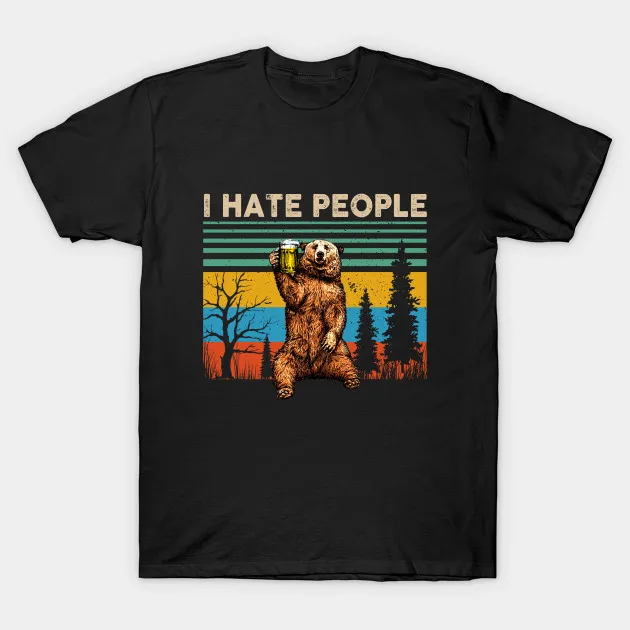Мужская футболка I Hate People Bear Drinking Beer забавные подарки Футболка женская | одежда