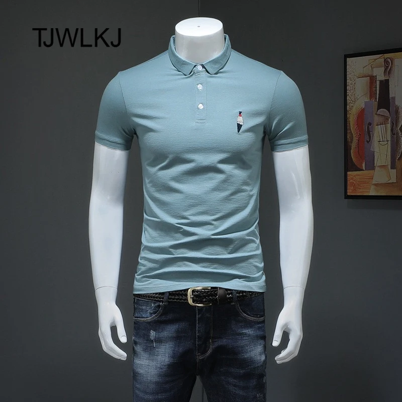 Мужская рубашка поло летняя с коротким рукавом модная футболка поло мужская поло брендовая высококачественная повседневная хлопковая черная TJWLKJ - Цвет: green