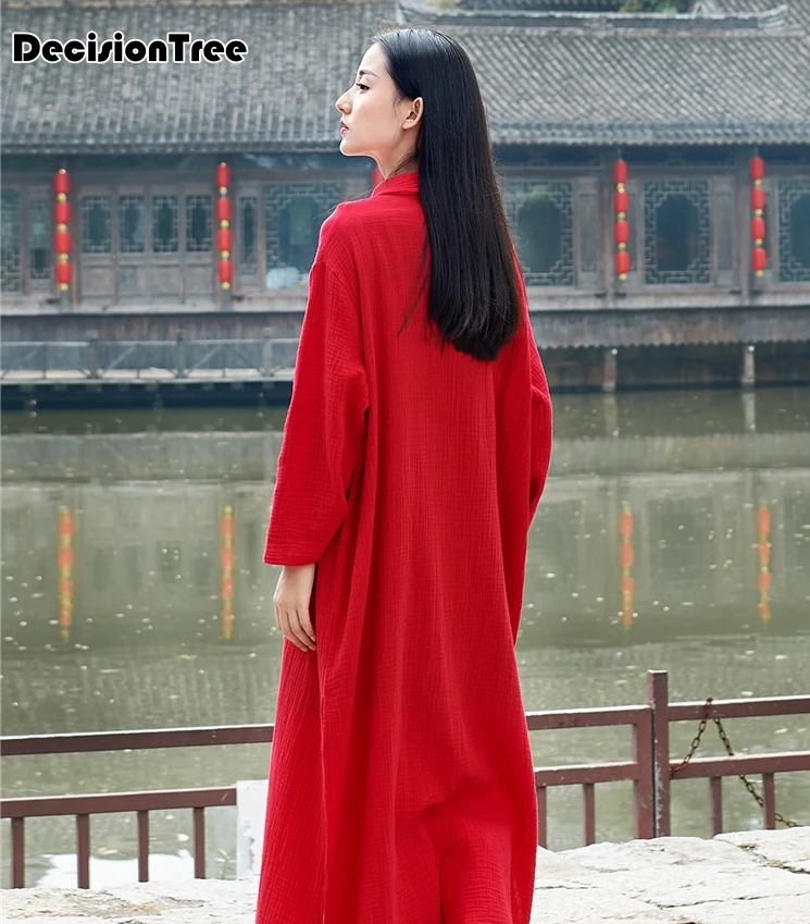 long sleeve chinese style traditional national dance costume cotton mandarin collar female folk robe hanfu long dress