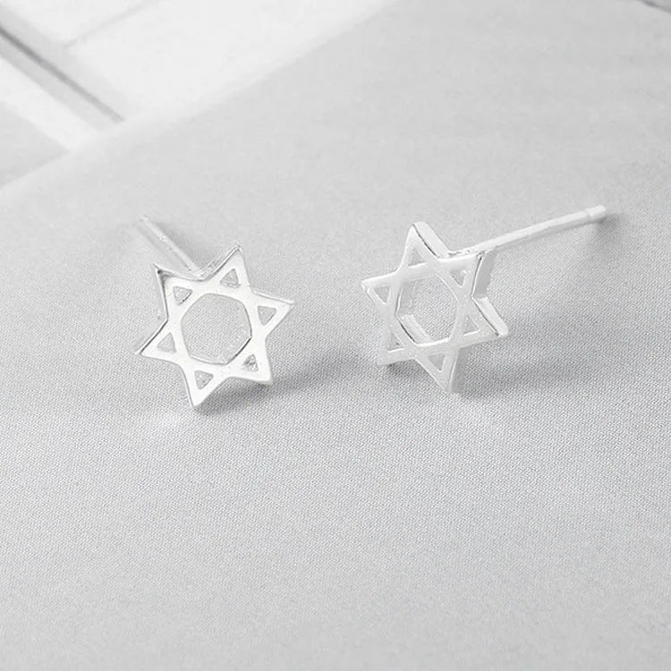 

Jiexin Silver 925 Sterling Hollow out Hexagram Ear Stud Women's Korean-style Creative Star Earrings Ear Stud