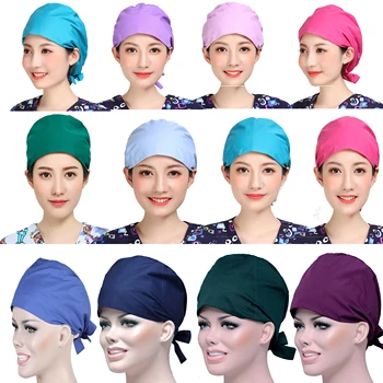 

Reuseable Unisex Scrub Caps For Women Hospital Hair Cover Doctor Nursing Work Hat Breathable Solid Color Cotton Surgical Hats