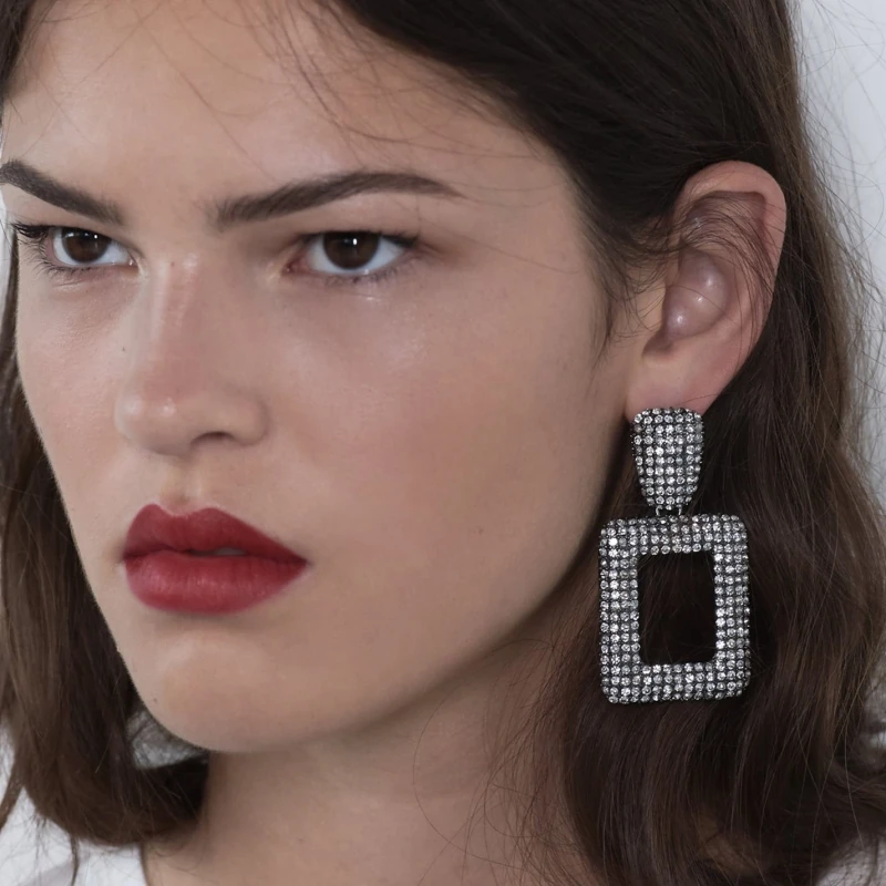 

2019 Fashion Big aquare Crystal Drop Earrings For Women Bohemian Multicolored Dangle Metal Punk Party Geometric ZA Jewelry