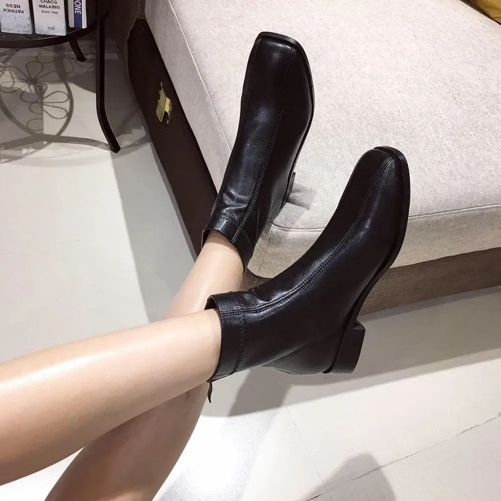 

Autumn Boots Shoes Booties Ladies Luxury Designer Zipper Low Heels booties Bootee Woman 2019 Fashion Rubber Ankle Leather