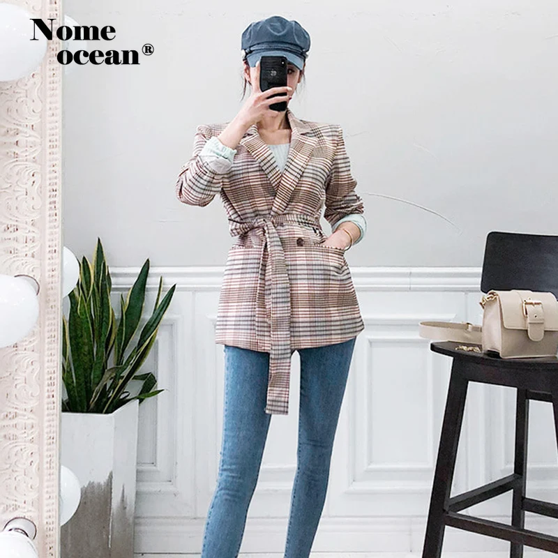 Vogue High Street клетчатый женский костюм куртки двубортный с поясом формальный Блейзер клетчатый узор офисный костюм для дам пальто M19082305