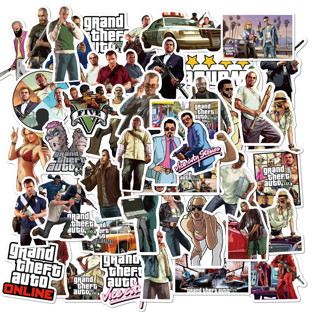 

10/30/50Pcs Grand Theft Auto Adventure Shooting Game Sticker for Home Decor on Laptop Sticker Decal Skateboard Trunk Doodle Toy
