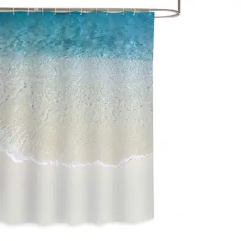 

Fabric Shower Curtain Set with Hooks Waterproof Polyester Bath Curtains for Bathroom Showers and Bathtubs, Beach Sea Water