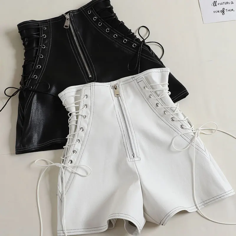 white leather shorts womens