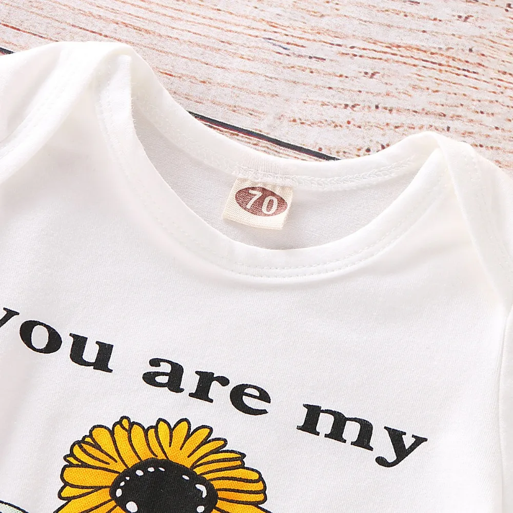 Г., Осенний комбинезон с короткими рукавами и принтом «You are my sunshine» для маленьких девочек и полосатые штаны, комплект одежды из 2 предметов, детская одежда