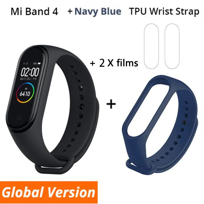 B4 n film n blue Новинка, Xiaomi mi-браслет 4 Smart mi Band 4, браслет, пульсометр, фитнес, 135 мА/ч, цветной экран, Bluetooth 5,0 - Цвет: B4 n film n blue
